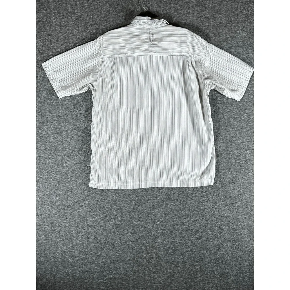 The North Face Mens XL Striped Short Sleeve Button Down Shirt Grey White Modal